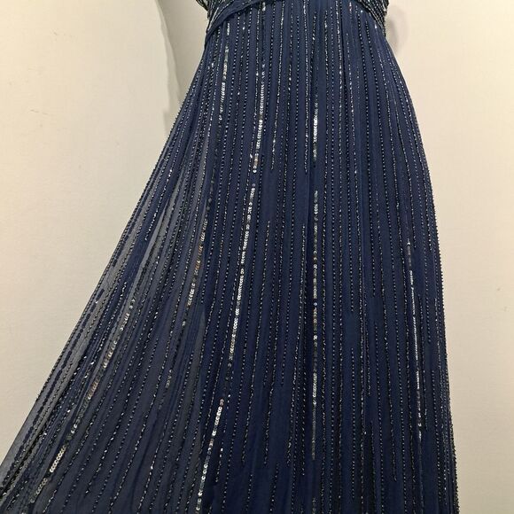 Patra Silk Elegant Sequin Beaded V Neck Party Maxi Dress Size 12 Navy - Picture 17 of 17